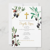 Olivenzweige griechisch-orthodoxe Christening Tauf Einladung (Vorderseite)