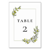 Olivenzweige im Rahmen der Hochzeit Tischnummer (Rückseite)