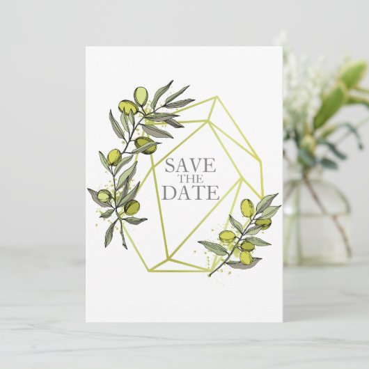 Olivenzweige Natur Grüne Botanische Hochzeit Save The Date (Stehend Vorderseite)
