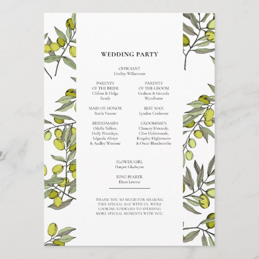 Olivenzweige rahmen doppelseitige Hochzeit Programm (Rückseite)