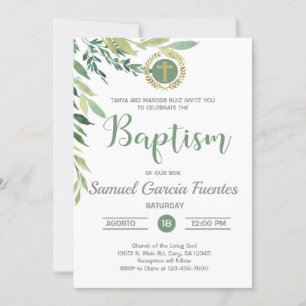 Olivenzweige und Blätter Taufe Einladung. Einladung