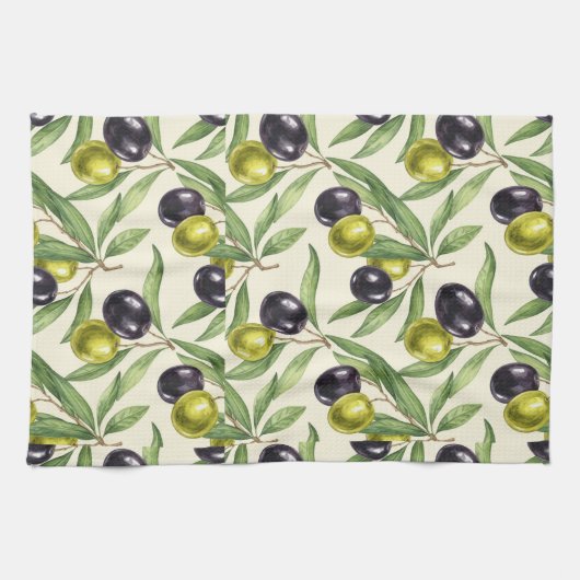 Olivenzweige und Oliven von Natasha Us Geschirrtuch (Horizontal)