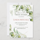 Olivenzweige Wasserfarben Rustikales Brautparty Einladung (Vorderseite)