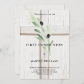 Olivenzweigholz Kreuz Erste Heilige Kommune Invit Einladung (Vorne/Hinten)