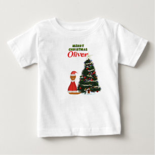 Oliver als Weihnachtsmann neben seinem Weihnachtsb Baby T-shirt
