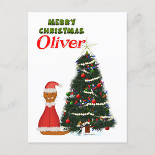 Oliver als Weihnachtsmann neben seinem Weihnachtsb Postkarte