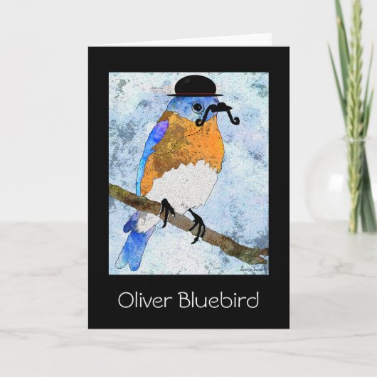 Oliver Bluebird mit Schnurrbart, Bowler Grußkarte Karte (Vorderseite)
