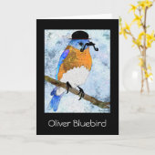 Oliver Bluebird mit Schnurrbart, Bowler Grußkarte Karte (Gelbe Blume)