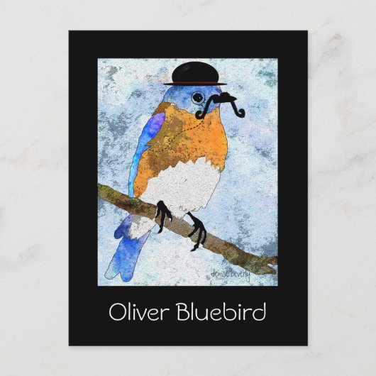 Oliver Bluebird mit Schnurrbart, Bowler-Postkarten Postkarte (Vorderseite)