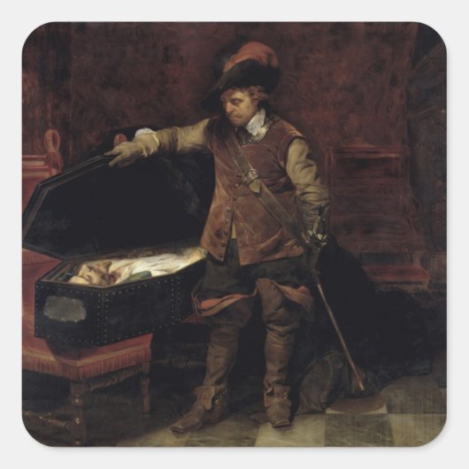 Oliver Cromwell eröffnet den Sarg des Charles Quadratischer Aufkleber (Vorderseite)