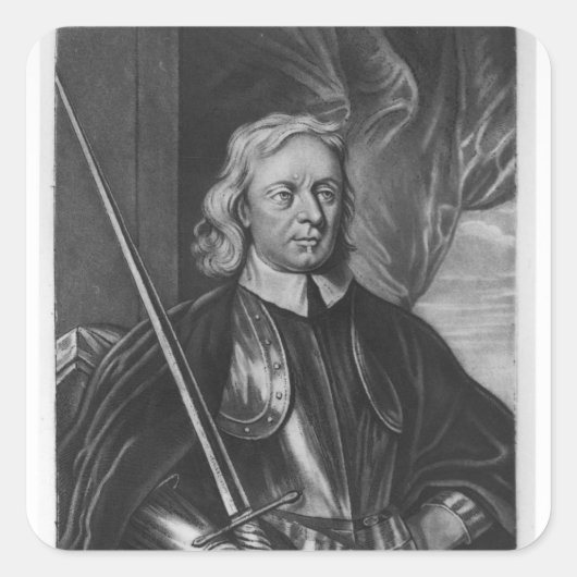 Oliver Cromwell Illustration Quadratischer Aufkleber (Vorderseite)