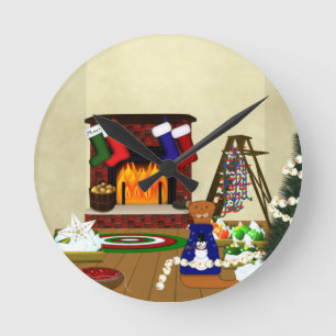 Oliver dekoriert für Weihnachten Runde Wanduhr