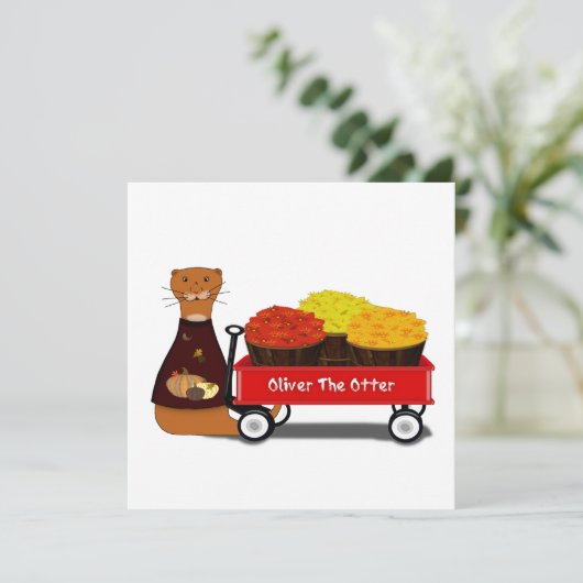Oliver der Otter wird Herbstfertig Karte (Stehend Vorderseite)