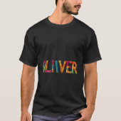 OLIVER Name in lebendigem Häkelmuster T-Shirt (Vorderseite)