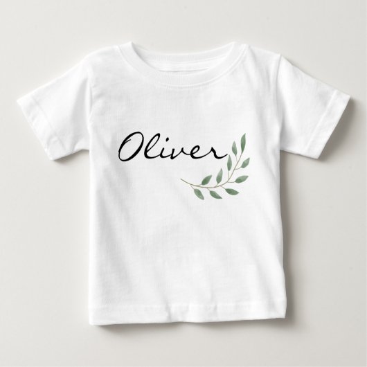 Oliver Name Reveal Romper Neuborn Natureleaf Baby Baby T-shirt (Vorderseite)