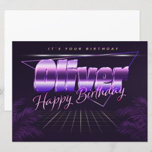 Oliver Name Vorname lila retro Karte Geburtstag