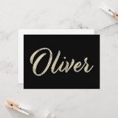 Oliver Name white gold Handwriting Karte (Vorderseite/Rückseite Beispiel)