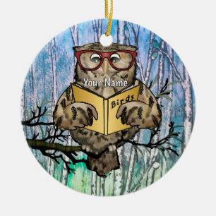 Oliver Owl liest  Keramik Ornament