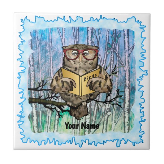 Oliver Owl Reads tile Fliese (Vorderseite)