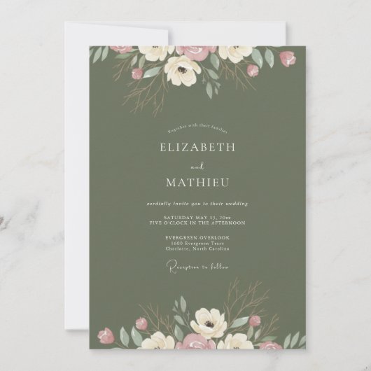Oliver Ranunculus Eukalyptus Hochzeit Einladung (Vorderseite)