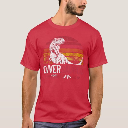 Oliver Saurus Funny Personalized Dinosaur Re Name T-Shirt (Vorderseite)