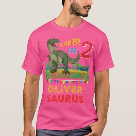 Oliver Saurus Rawr I'M 2 Dinosaur T-Rex Personaliz T-Shirt (Vorderseite)