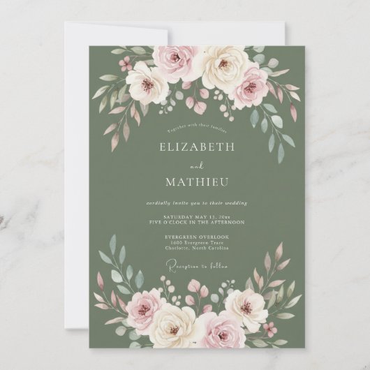 Oliver Soft Blush Ranunculus Eucalyptus Hochzeit Einladung (Vorderseite)