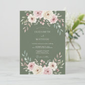 Oliver Soft Blush Ranunculus Eucalyptus Hochzeit Einladung (Stehend Vorderseite)