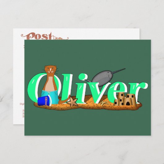 Oliver The Otter am Strand Postkarte (Vorne/Hinten)