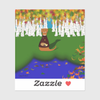 Oliver The Otter at River Wolf Lake in Autumn Aufkleber