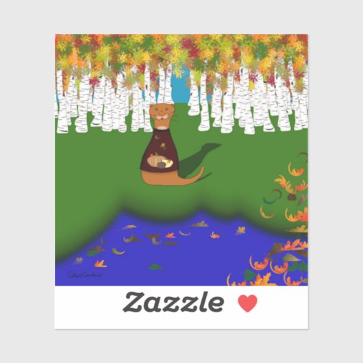 Oliver The Otter at River Wolf Lake in Autumn Aufkleber (Blatt)