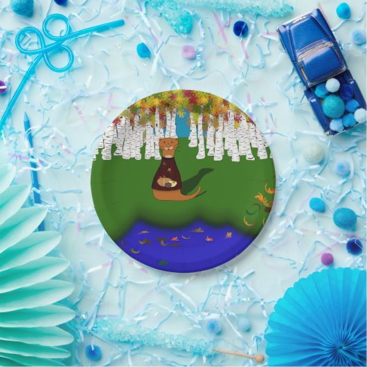 Oliver The Otter at River Wolf Lake in Autumn Pappteller (Party)