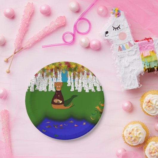 Oliver The Otter at River Wolf Lake in Autumn Pappteller (Party)