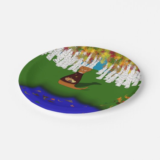 Oliver The Otter at River Wolf Lake in Autumn Pappteller (Schrägansicht)