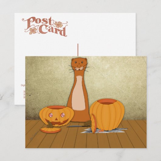 Oliver The Otter Carves a Pumpkin Postkarte (Vorne/Hinten)