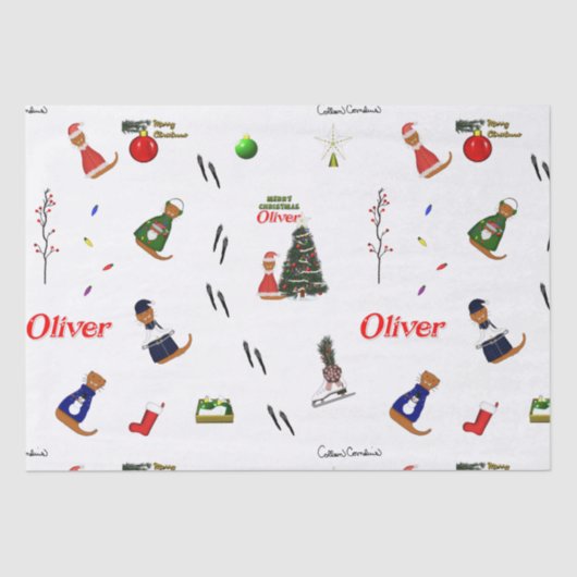 Oliver The Otter Christmas Random Pattern Seidenpapier (Vorderseite)