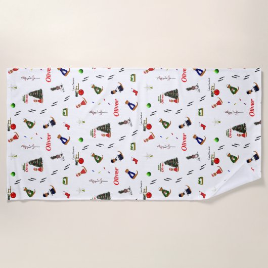 Oliver The Otter Christmas Random Pattern Strandtuch (Vorderseite)