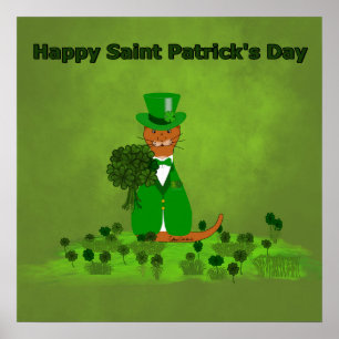 Oliver The Otter Picking Kleeblatts - Saint Patric Poster
