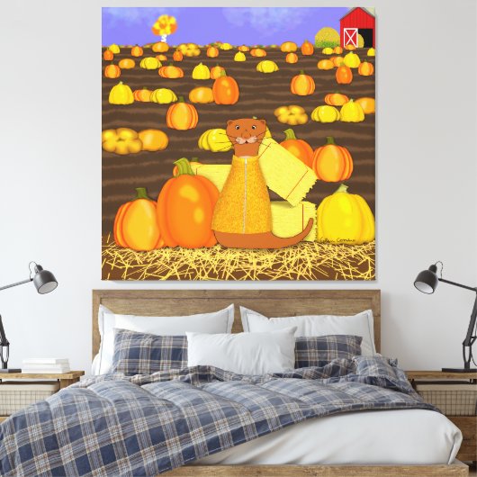 Oliver The Otter Picks a Pumpkin Leinwanddruck (Insitu (Schlafzimmer))
