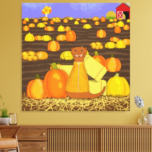 Oliver The Otter Picks a Pumpkin Leinwanddruck (Insitu (Wohnzimmer))