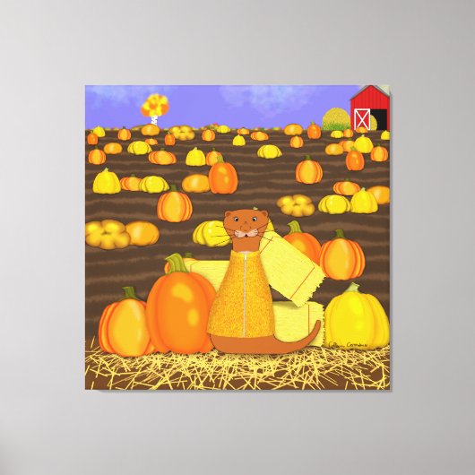 Oliver The Otter Picks a Pumpkin Leinwanddruck (Vorderseite)