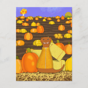 Oliver The Otter Picks a Pumpkin Postkarte