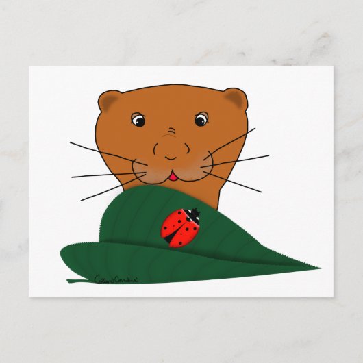 Oliver The Otter studiert a Ladybug Postkarte (Vorderseite)