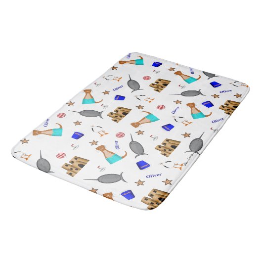 Oliver The Otter Summer Beach Vacation Pattern Badematte (Schrägansicht)