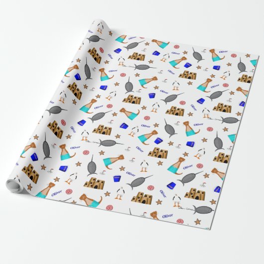 Oliver The Otter Summer Beach Vacation Pattern Geschenkpapier (Ungerollt)