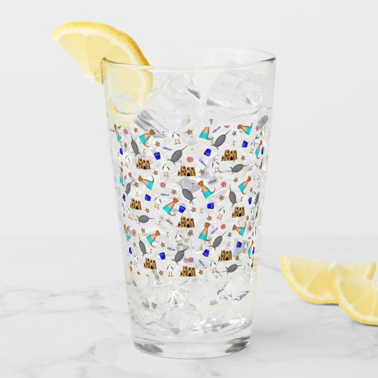 Oliver The Otter Summer Beach Vacation Pattern Glas (Vorderseite Ice)