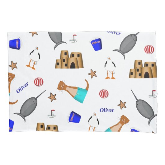Oliver The Otter Summer Beach Vacation Pattern Kissenbezug (Vorderseite)