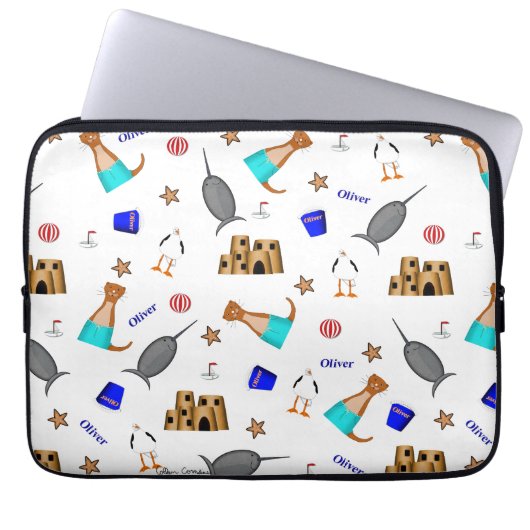 Oliver The Otter Summer Beach Vacation Pattern Laptopschutzhülle (Vorderseite)