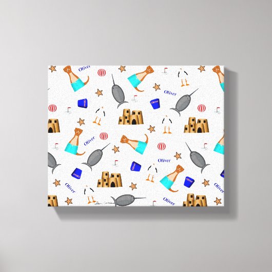 Oliver The Otter Summer Beach Vacation Pattern Leinwanddruck (Vorderseite)