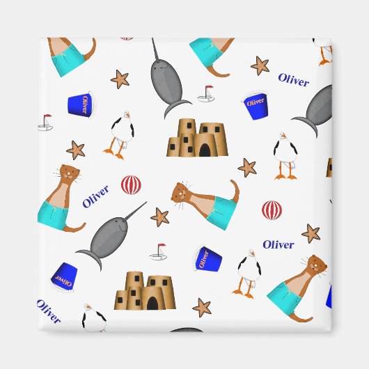 Oliver The Otter Summer Beach Vacation Pattern Magnet (Vorne)